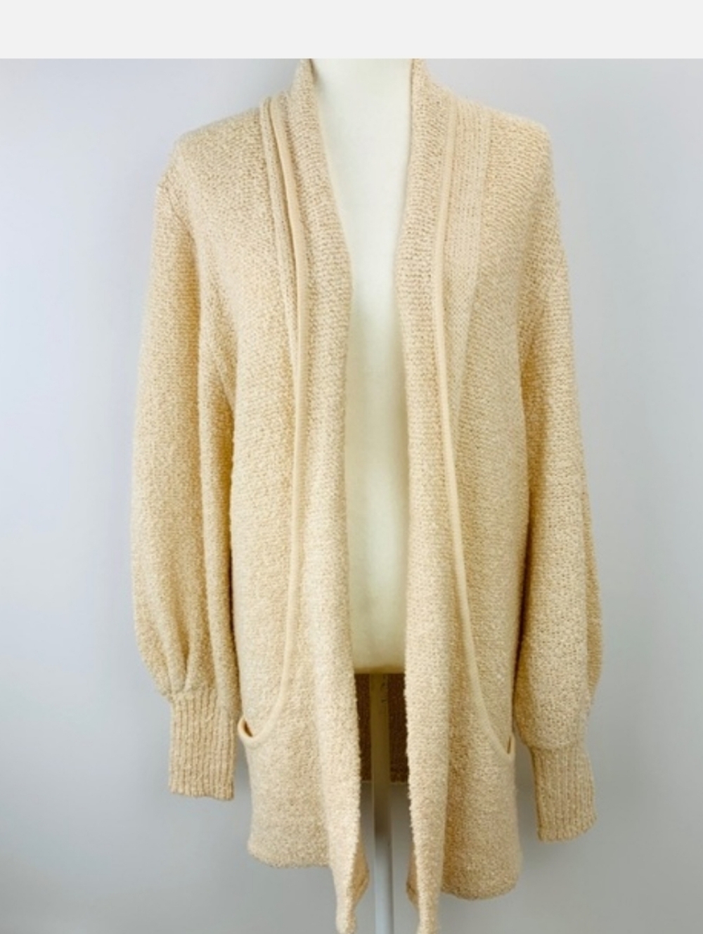 Sideffects, Cozy Open-Front Cream Bouclé Sweater Cardigan
